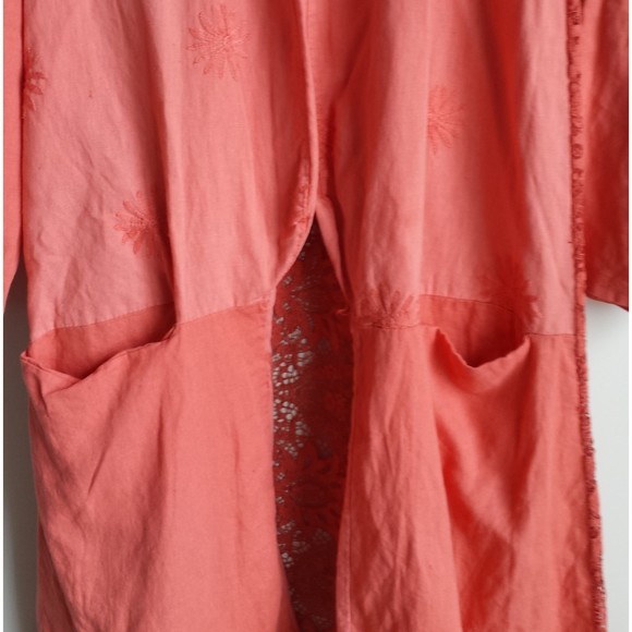 Dance in Paris Linen Embroidery Corral Kimono One size Pockets Italy Long - Picture 7 of 10